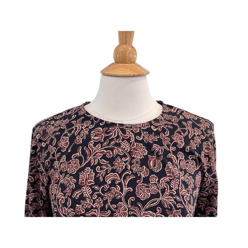 J. Jill Pure Jiil Burgundy Navy Floral Long Sleeve Shirt Tail T-Shirt, Boho, L - Picture 2 of 9